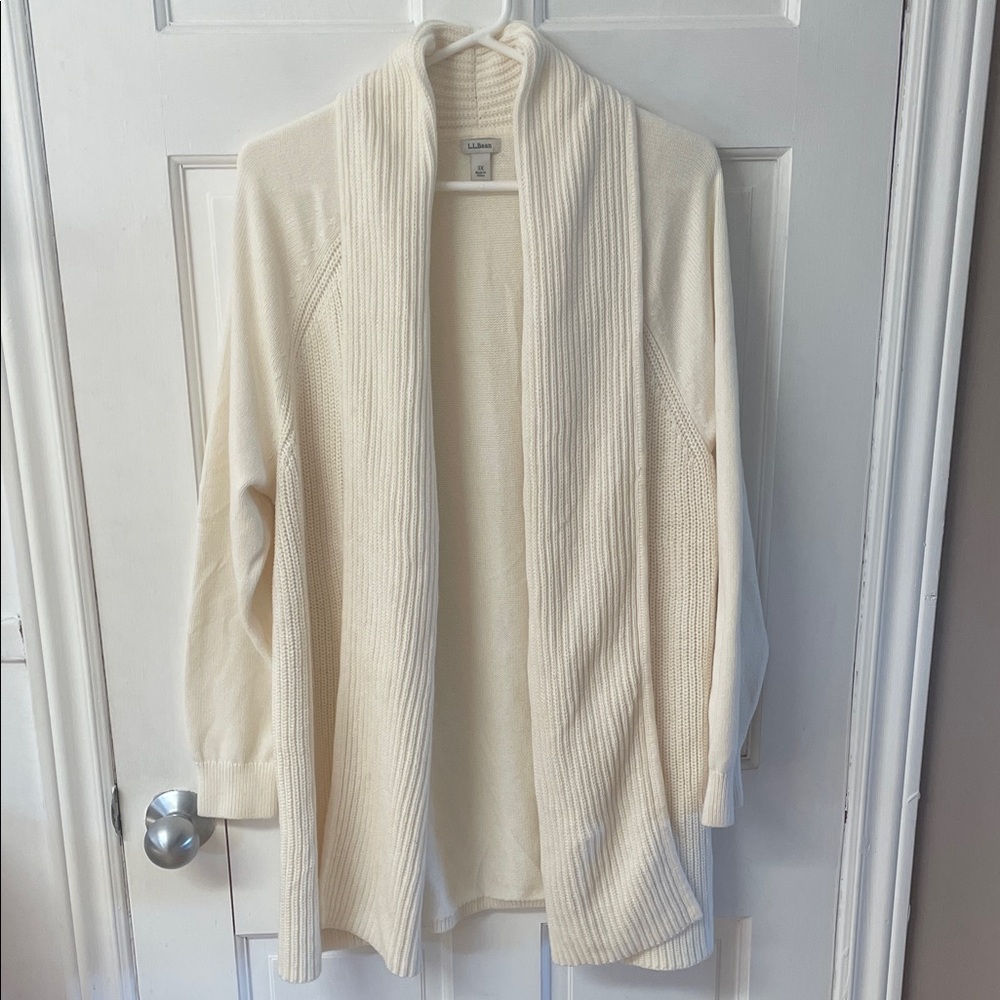 L.L. Bean Cream Open-Front Ribbed Cardigan